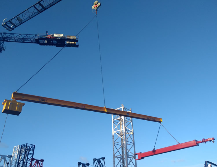 1 tonne Counterbalance lifting beam with 6m offset positioning equipment in a tower crane yard